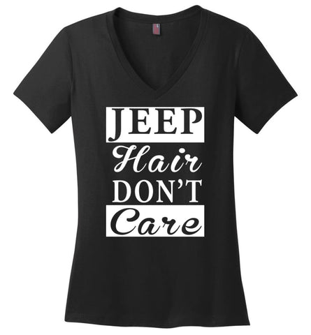 Jeep Hair Dont Care Funny Youth Jeep Shirt For Jeep Owner Or Lover Ladies V Neck - Black / M - womens apparel