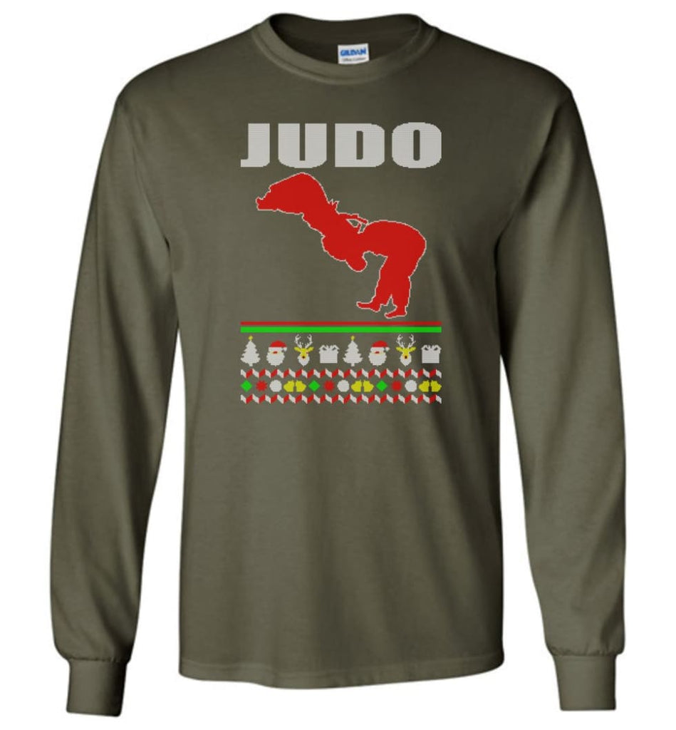 Judo Ugly Christmas Sweater - Long Sleeve T-Shirt - Military Green / M