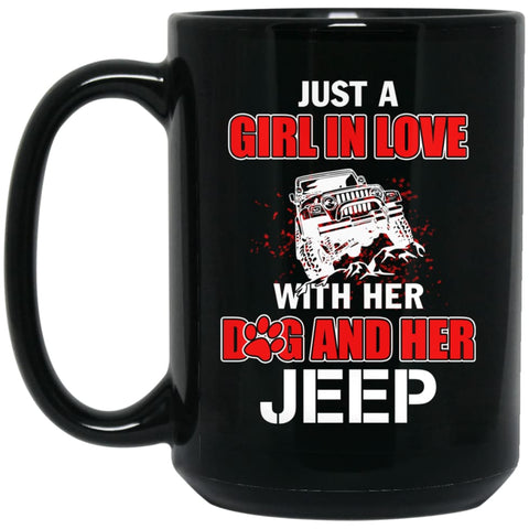 Just A Girl In Love With Her Dog and Jeep 15 oz Black Mug - Black / One Size - Drinkware