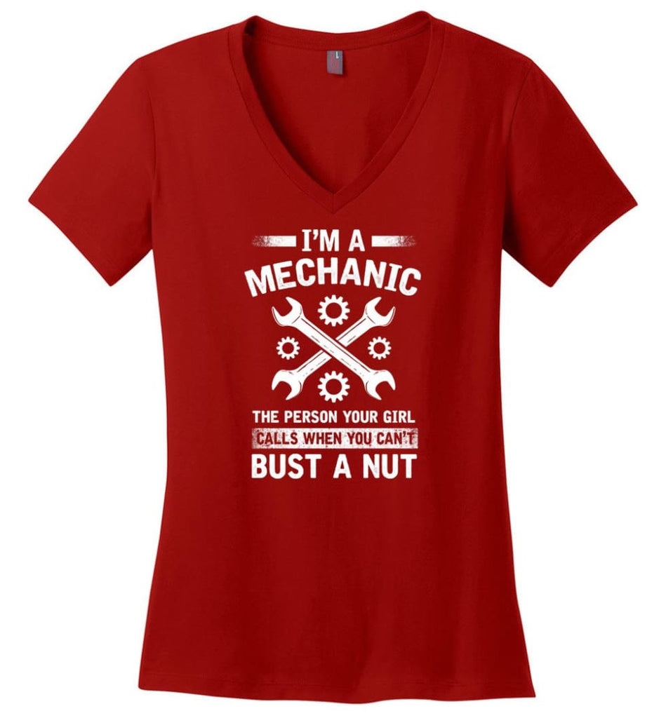 Keep Well Lubricated Sleep With A Mechanic Shirt Ladies V-Neck - Red / M