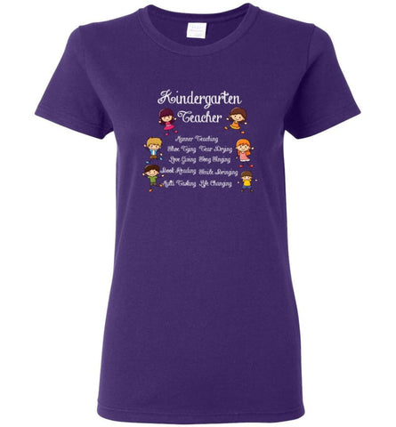 Kindergarten Teacher Funny Shirt Manner Teaching Love Giving Women Tee - Purple / M