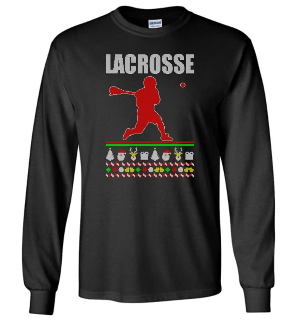 Lacrosse Ugly Christmas Sweater - Long Sleeve T-Shirt - Black / M