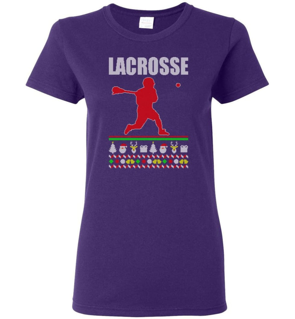 Lacrosse Ugly Christmas Sweater Women Tee - Purple / M