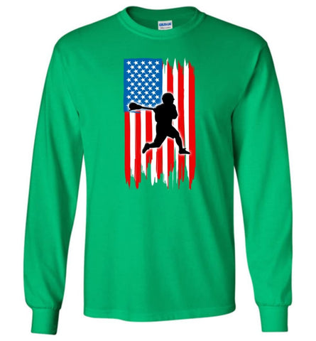 Lacrosse With American Flag Long Sleeve - Irish Green / M