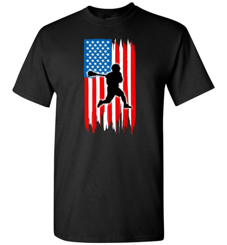 Lacrosse With American Flag - Short Sleeve T-Shirt - Black / S