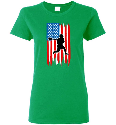Lacrosse With American Flag Women Tee - Irish Green / M