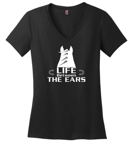 Life Between The Ears Horse Lovers - Ladies V-Neck - Black / M - Ladies V-Neck