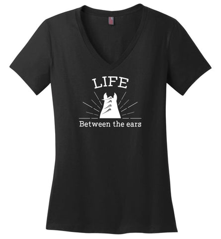 Life Between The Ears Horse Lovers Vintage - Ladies V-Neck - Black / M - Ladies V-Neck