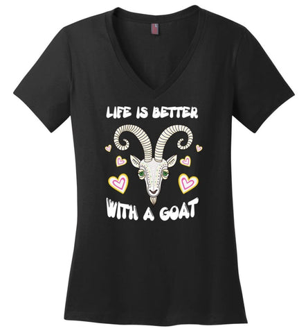Life Is Better With A Goat Best Goat Lover Owner Loving Goat Ladies V Neck - Black / M - womens apparel