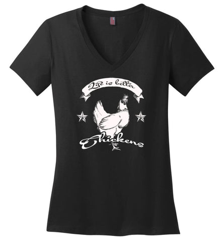 Life Is Better With Chickens Chicken Lovers Tee Chicken Lady Ladies V Neck - Black / M - womens apparel
