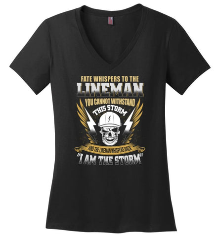 Lineman The Storm Shirt Lineman Christmas Sweater Power Lineman Tee Shirts Ladies V-Neck - Black / M
