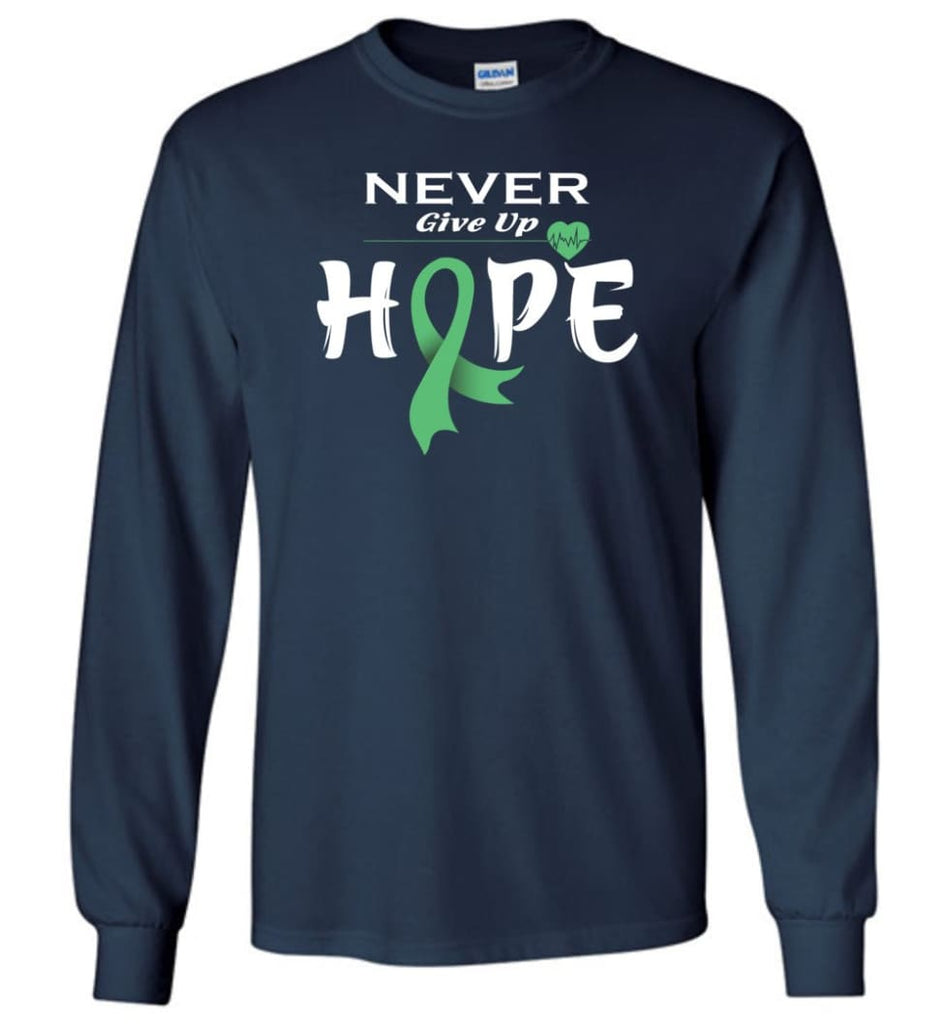 Liver Cancer Awareness Never Give Up Hope Long Sleeve T-Shirt - Navy / M