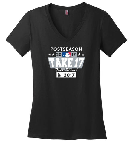 Los Angeles Dodgers Majestic Royal 2017 Postseason Participant Authentic Collection T Shirt Ladies V-Neck - Black / M
