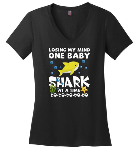 Losing My Mind One Baby Shark At A Time Doo Doo Doo Funny - Ladies V-Neck - Black / M - Ladies V-Neck
