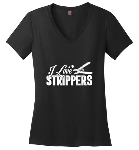 Love Strippers Electrical Lineman Hoodies Transmission Or Underground Lineman T Shirts - Ladies V-Neck - Black / M