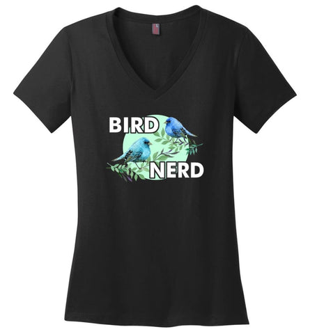 Lover Bird Nerd Funny Bird Watching T Shirt Ladies V Neck - Black / M - womens apparel