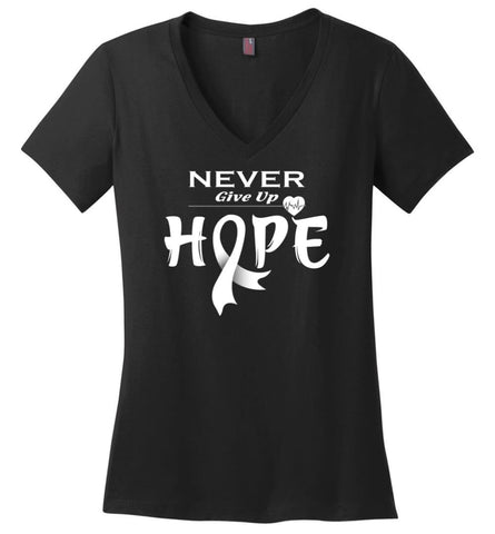 Lung Cancer Awareness Never Give Up Hope Ladies V-Neck - Black / S