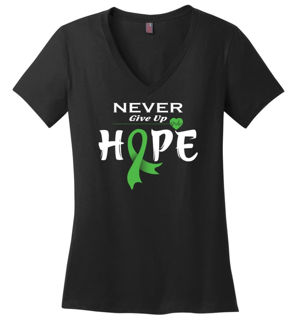 Lymphoma Cancer Awareness Never Give Up Hope Ladies V-Neck - Black / M
