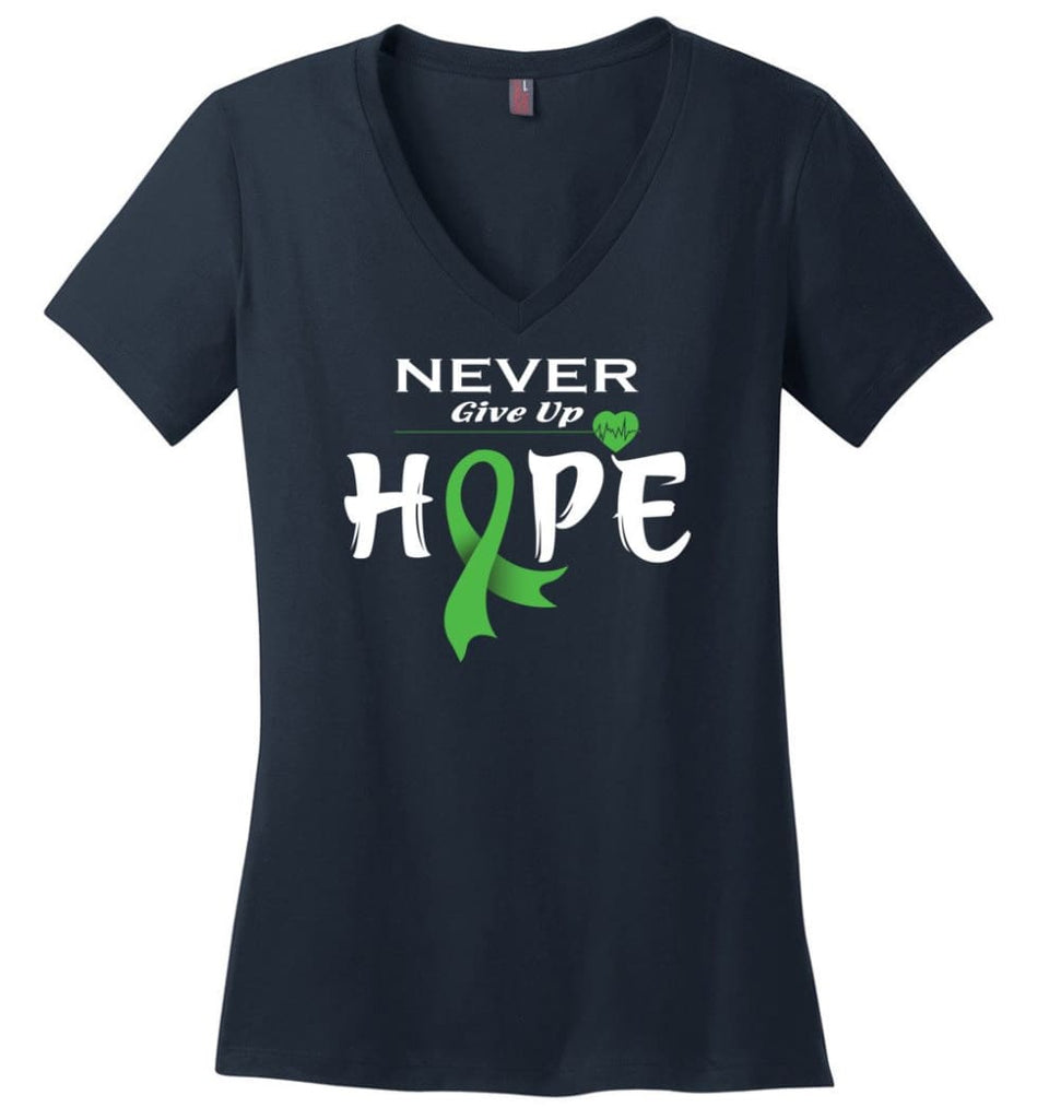 Lymphoma Cancer Awareness Never Give Up Hope Ladies V-Neck - Navy / M