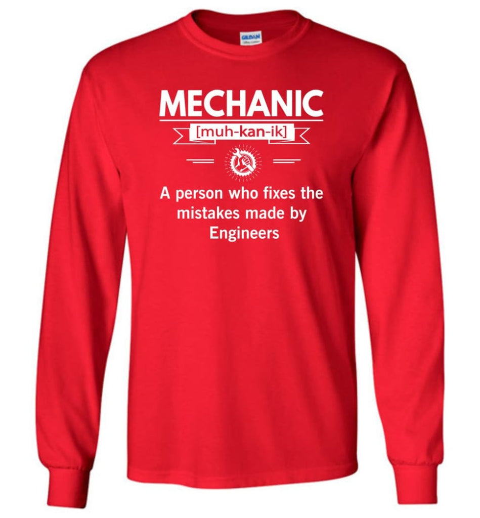 Mechanic Definition Funny Mechanic Meaning Long Sleeve T-Shirt - Red / M