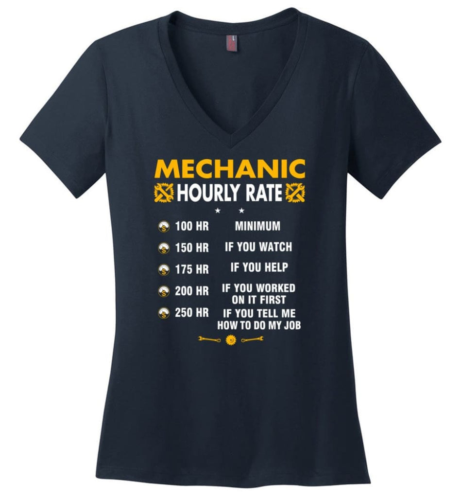Mechanic Hourly Rate Funny Mechanic Ladies V-Neck - Navy / M