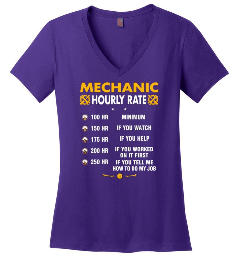 Mechanic Hourly Rate Funny Mechanic Ladies V-Neck - Purple / M