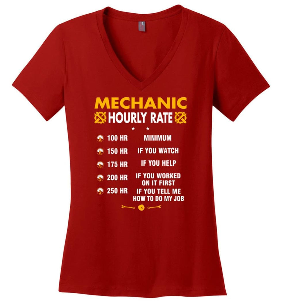 Mechanic Hourly Rate Funny Mechanic Ladies V-Neck - Red / M