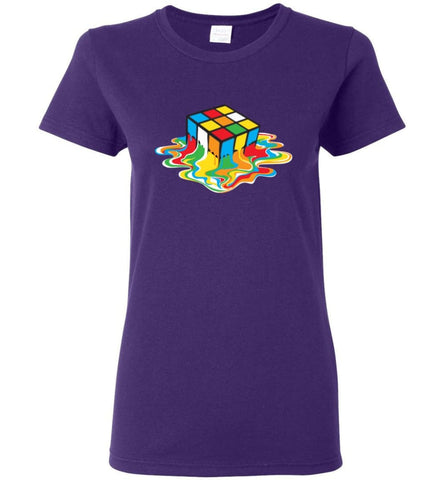 Melting Cube Shirt Rubiks Cube Shirt Rubiks Cube Melting Women Tee - Purple / M