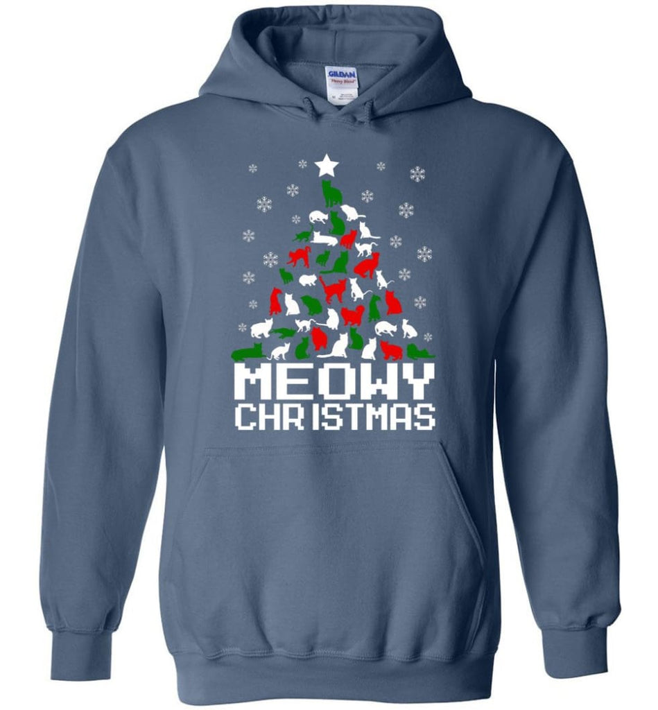 Meowy Christmas Sweater Cat Ugly Christmas Sweater Have A Meowy Catmas - Hoodie - Indigo Blue / M