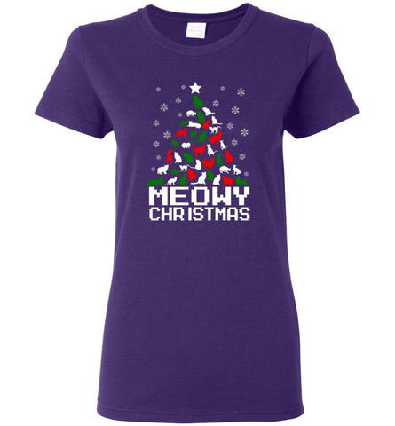 Meowy Christmas Sweater Cat Ugly Christmas Sweater Have A Meowy Catmas - Women T-shirt - Purple / M