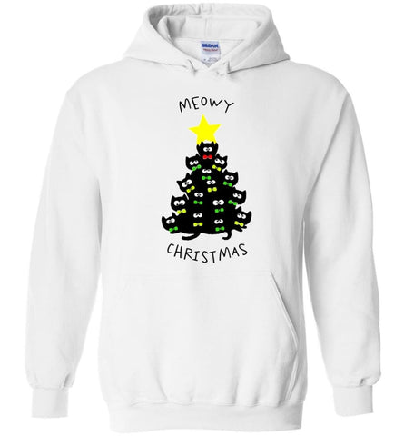 Meowy Christmas Sweatshirt Merry Meowy Xmas Gift for Cat Lovers - Hoodie - White / M