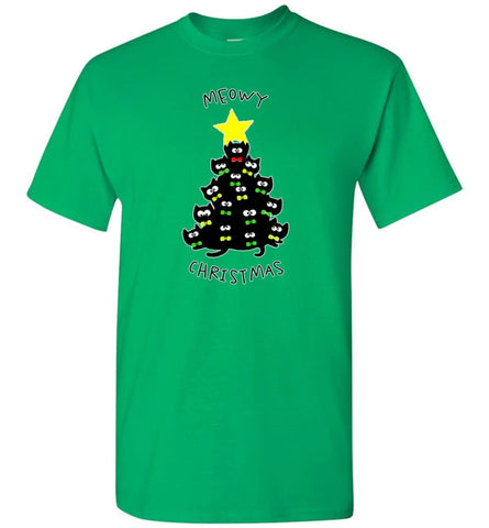 Meowy Christmas Sweatshirt Merry Meowy Xmas Gift For Cat Lovers T-Shirt - Irish Green / S