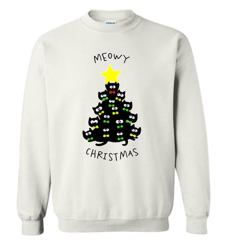 Meowy Christmas Sweatshirt Merry Meowy Xmas Gift For Cat Lovers Sweatshirt - White / M