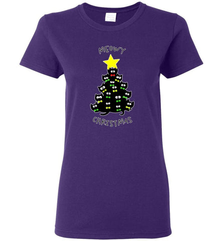 Meowy Christmas Sweatshirt Merry Meowy Xmas Gift for Cat Lovers - Women T-shirt - Purple / M