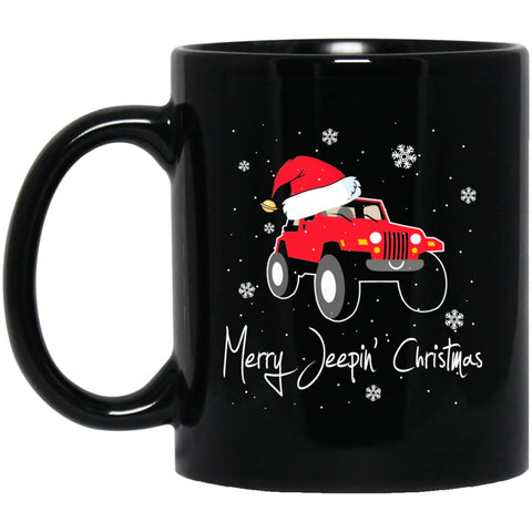 Merry Jeepin Christmas 11 oz Black Mug - Black / One Size - Drinkware