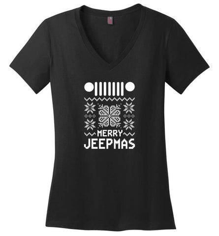 Merry Jeepmas Jeep Ugly Christmas Sweater Cool Jeep Hoodies T shirt Sweatshirt Ladies V-Neck - Black / M