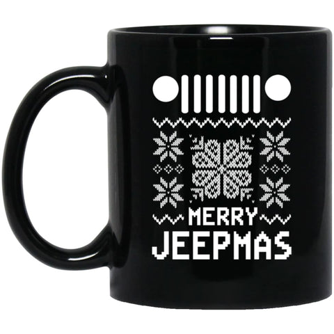 Merry Jeepmas Ugly Christmas 11 oz Black Mug - Black / One Size - Drinkware