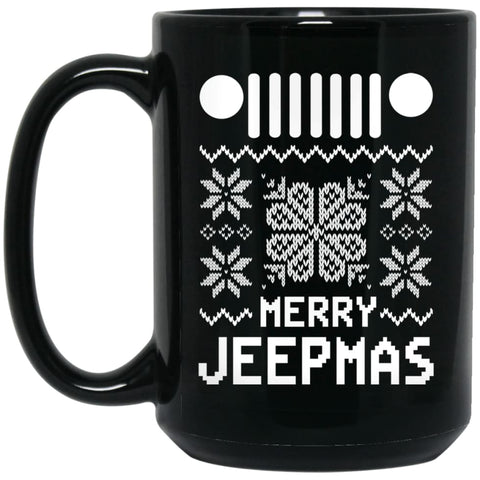 Merry Jeepmas Ugly Christmas 15 oz Black Mug - Black / One Size - Drinkware