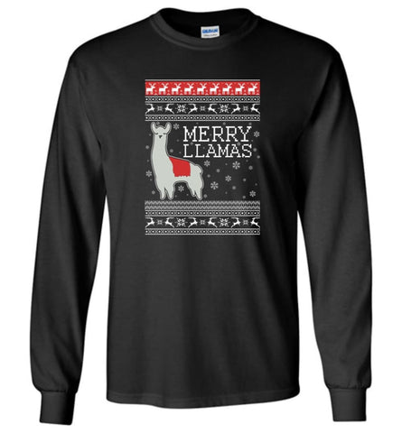 Merry Llamas Holiday Sweatshirt Merry Llamas Christmas Sweater Party Gifts Long Sleeve T-Shirt - Black / M
