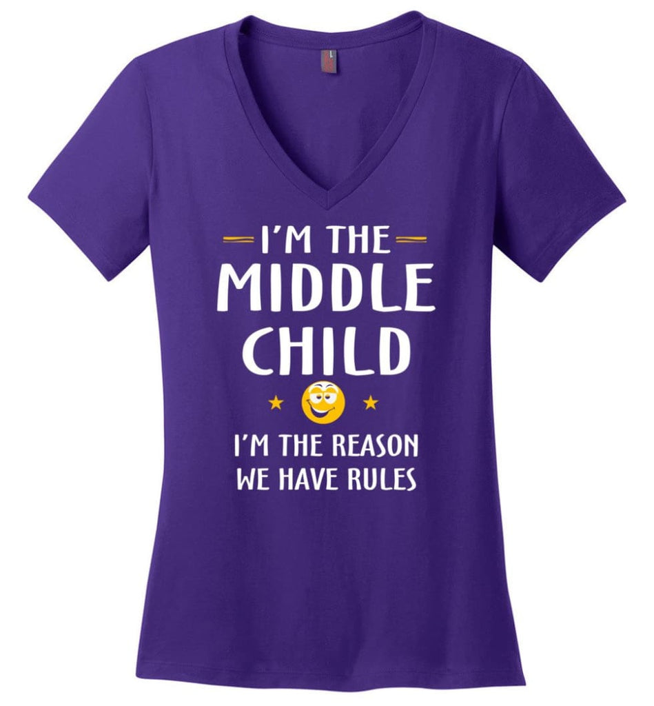 Middle Child I’m The Reason We Have Rules Ladies V-Neck - Purple / M