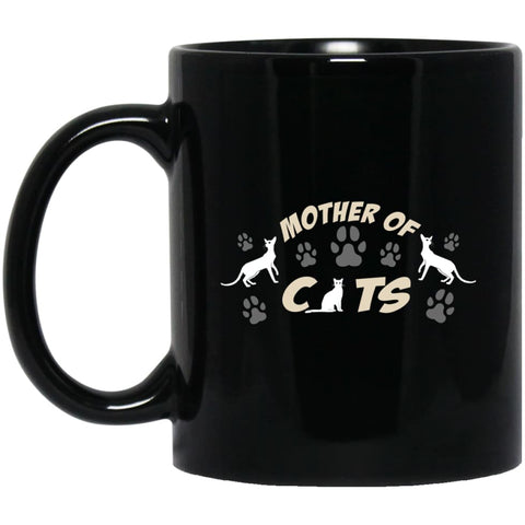 Mom Cat Lovers Gift Mother Of Cats 11 oz Black Mug - Black / One Size - Drinkware