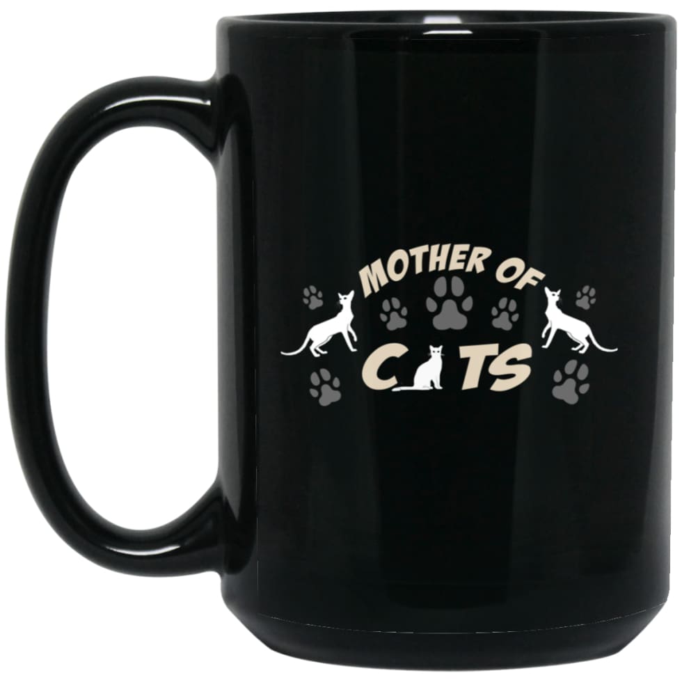 Mom Cat Lovers Gift Mother Of Cats 15 oz Black Mug - Black / One Size - Drinkware