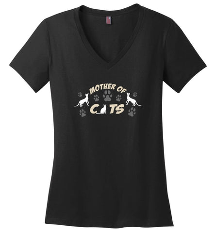 Mom Cat Lovers Gift Mother Of Cats Ladies V Neck - Black / M - womens apparel
