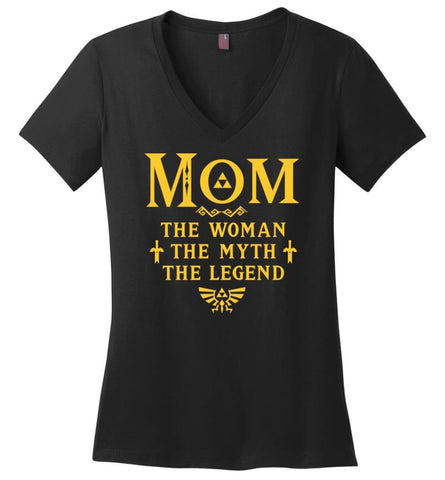 MOM The Woman The Myth The Legend Shirt Gifts For Mom - Ladies V-Neck - Black / M
