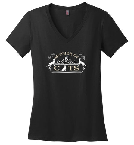 Mother Of Cats Gift For Cat Moms Cat Lovers Ladies V Neck - Black / M - womens apparel
