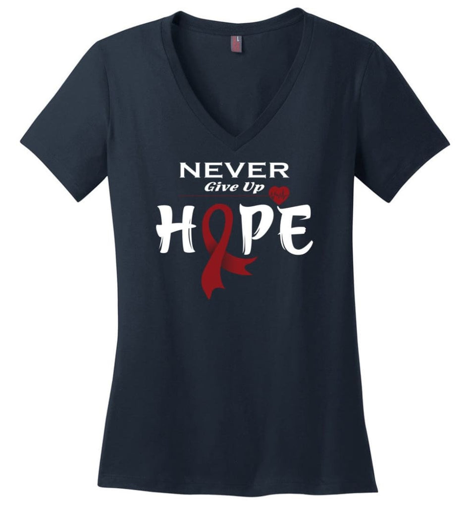 Multiplemyeloma Cancer Awareness Never Give Up Hope Ladies V-Neck - Navy / M