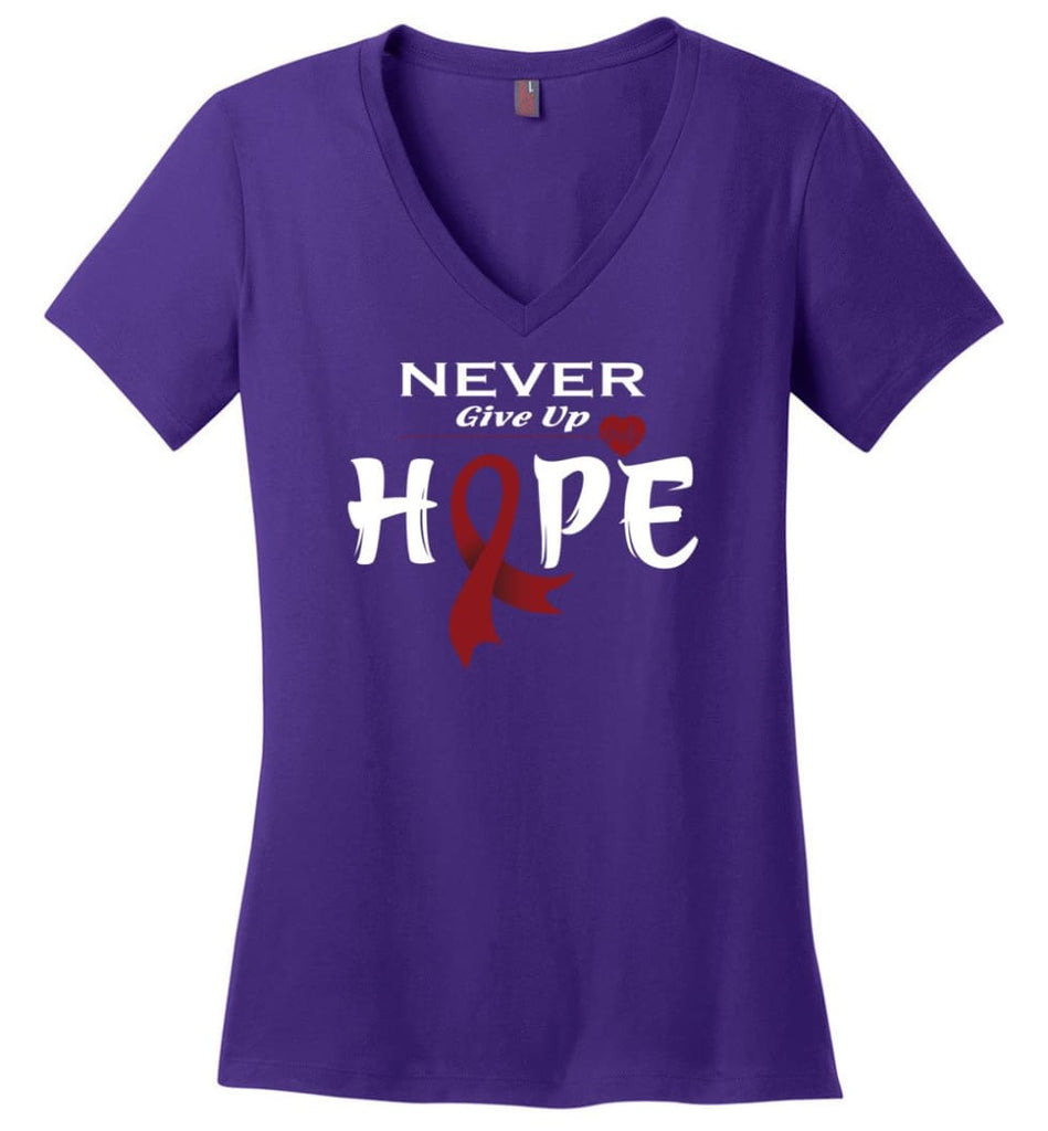 Multiplemyeloma Cancer Awareness Never Give Up Hope Ladies V-Neck - Purple / M