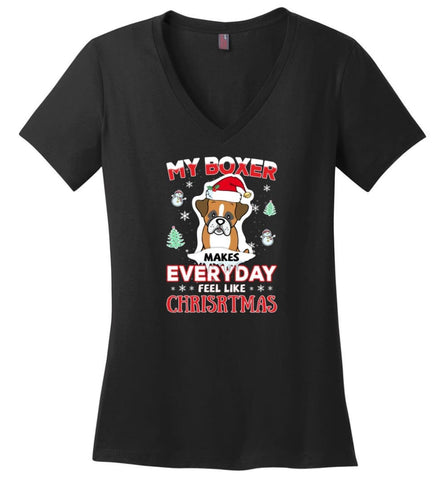 My Boxer Makes Everyday Feel Like Christmas Sweatshirt Hoodie Gift - Ladies V-Neck - Black / M