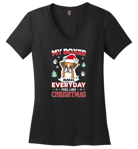 My Boxer Makes Everyday Feel Like Christmas Sweatshirt Hoodie Gift - Ladies V-Neck - Black / M