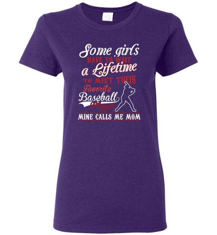 My favorite baseball player calls me mom girls baseball shirt Women Tee - Purple / M